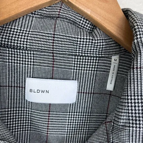 BLDWN Front Button Collard Wool Blend Jacket Plaid Grey Women’s Size M