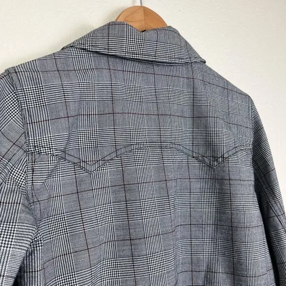 BLDWN Front Button Collard Wool Blend Jacket Plaid Grey Women’s Size M