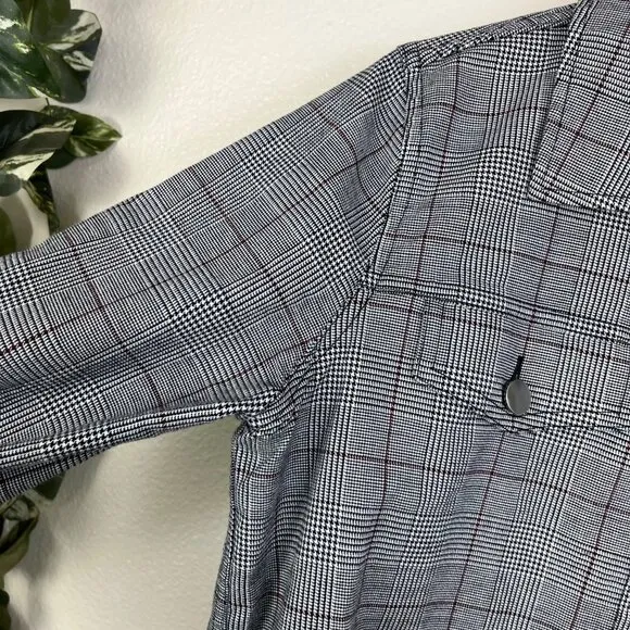 BLDWN Front Button Collard Wool Blend Jacket Plaid Grey Women’s Size M