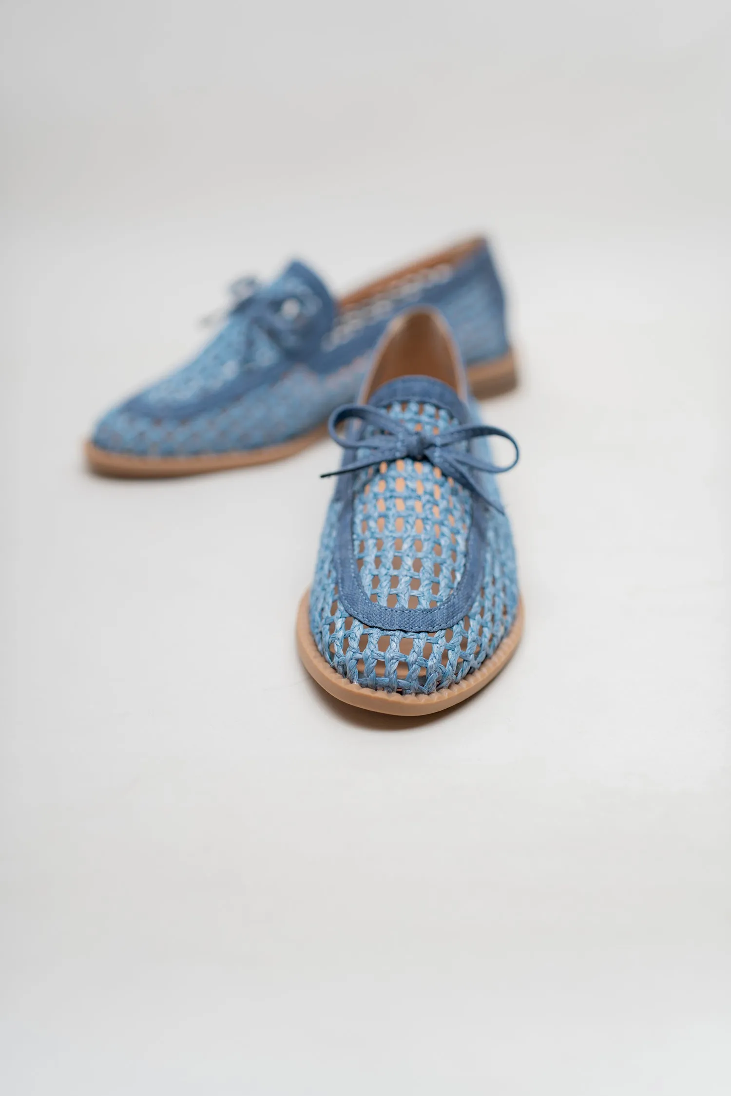 Blue Loafers with Bow Detail