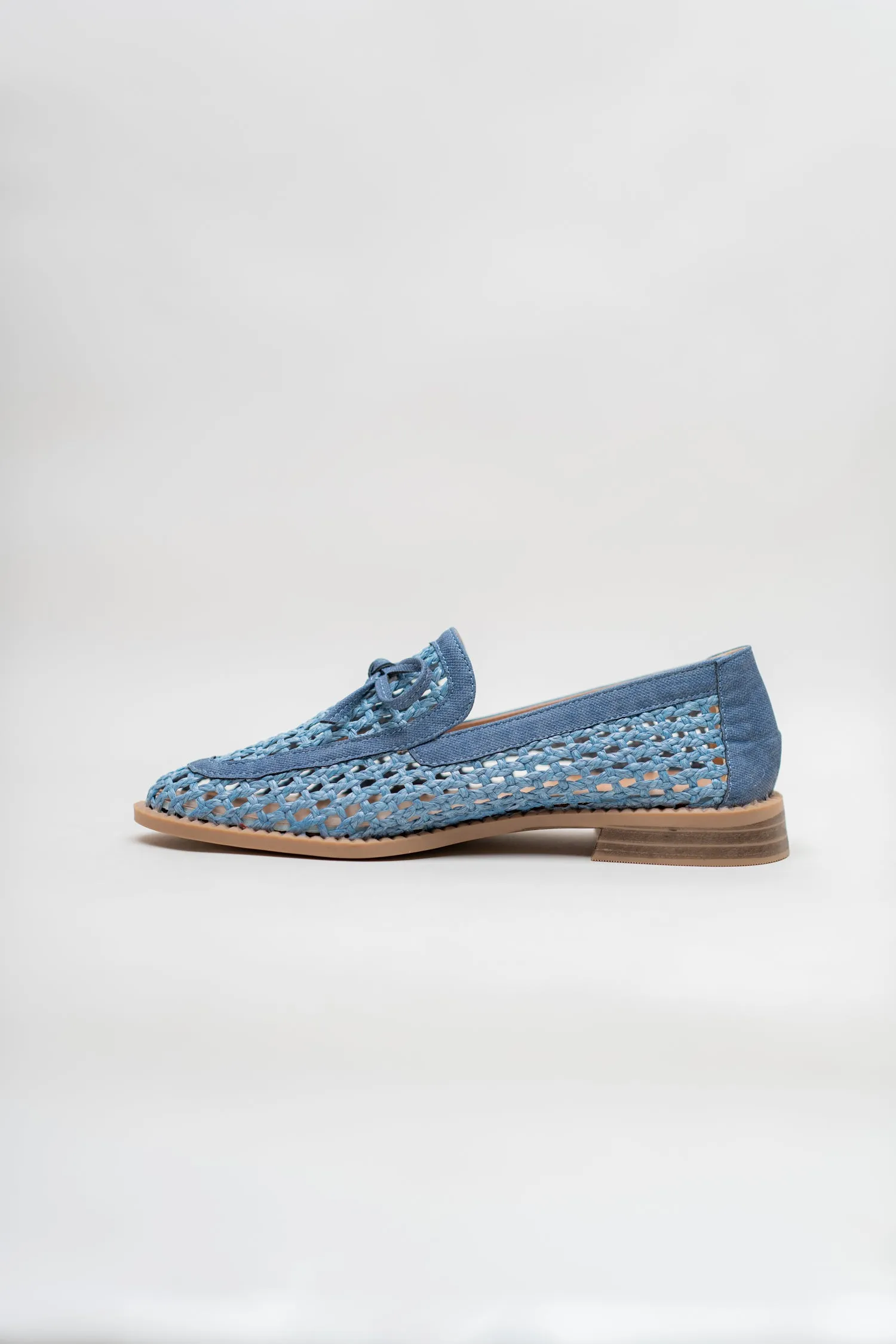 Blue Loafers with Bow Detail