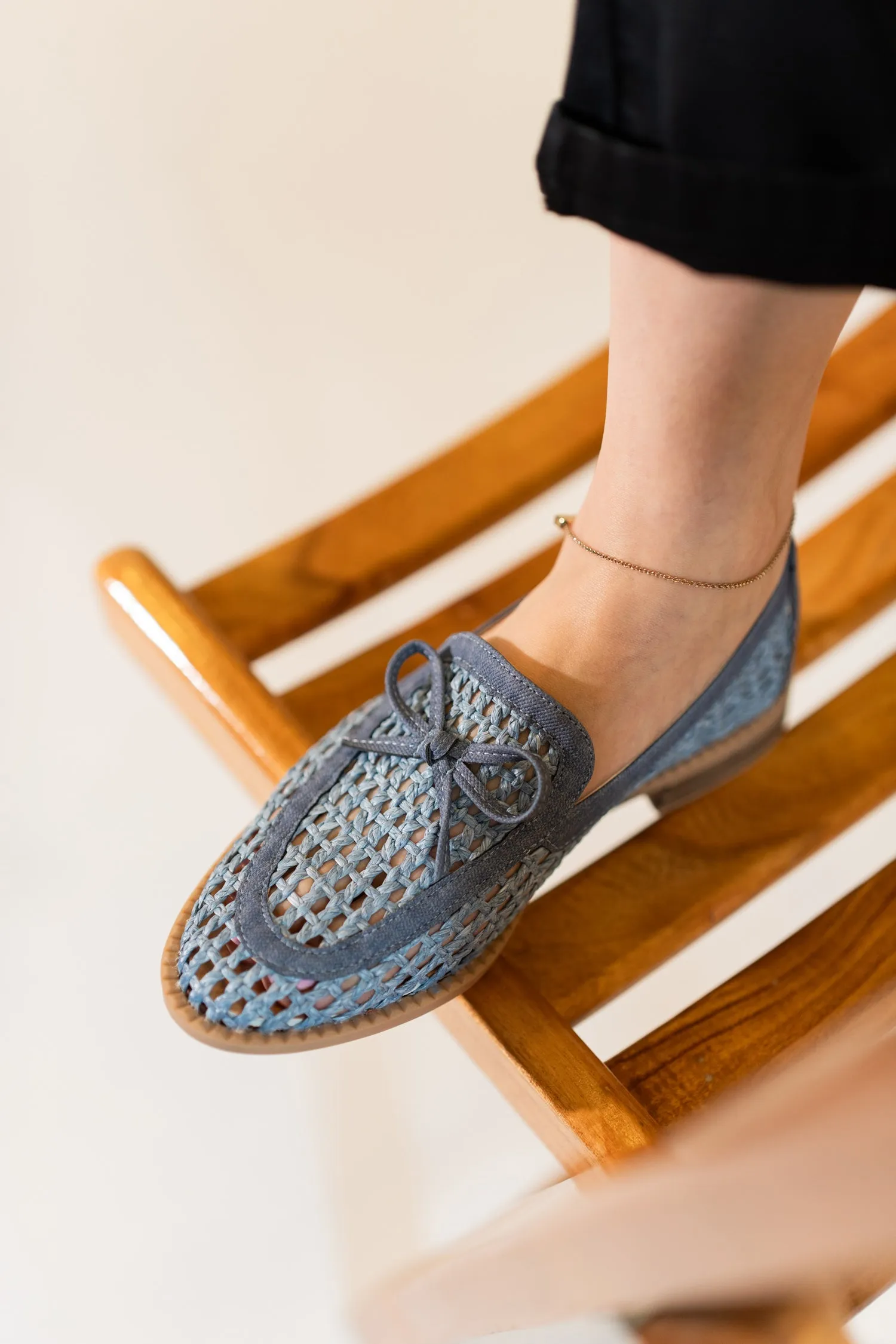 Blue Loafers with Bow Detail