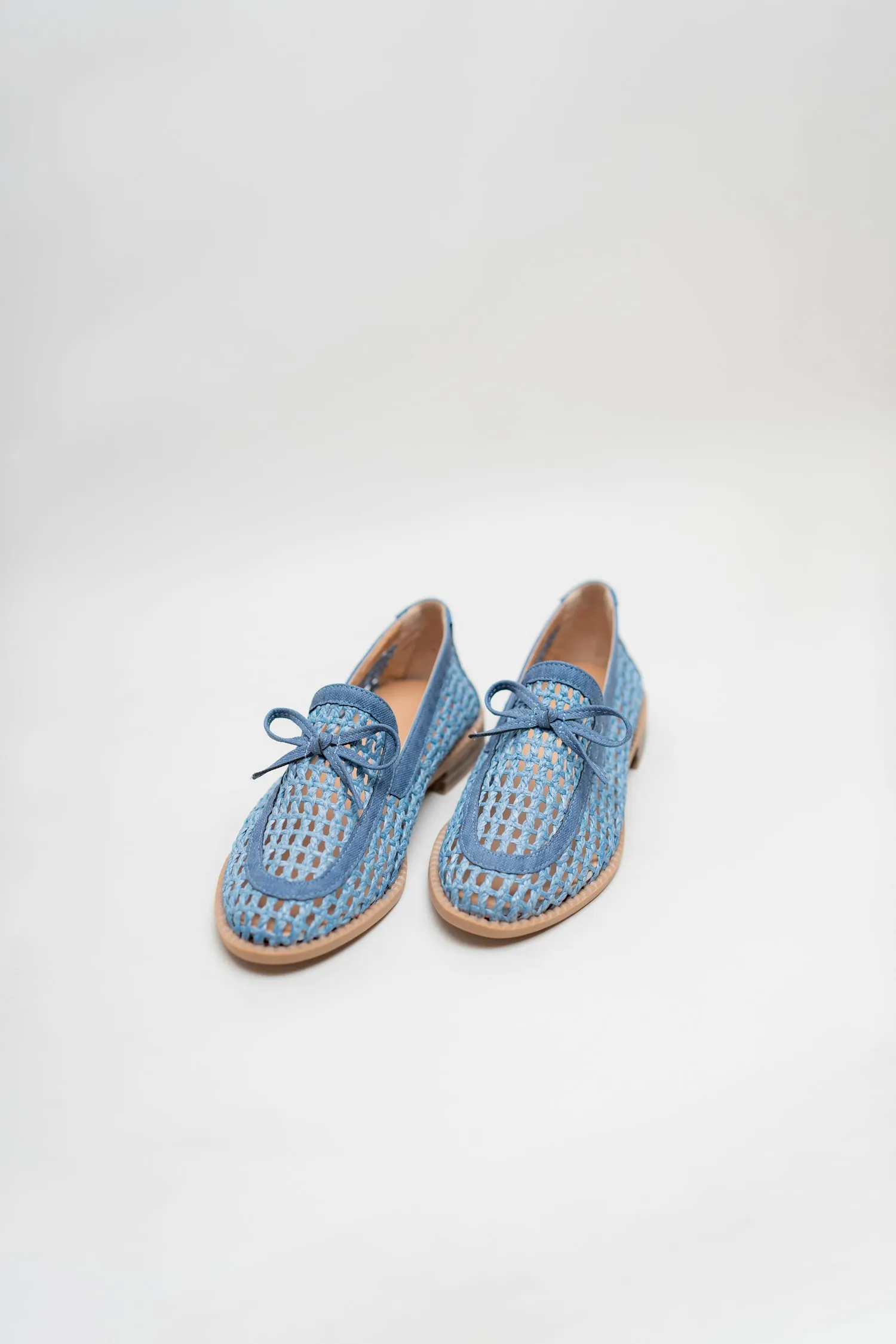 Blue Loafers with Bow Detail