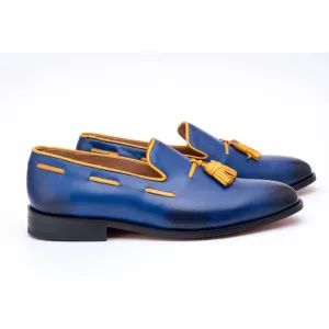 Blue Loafers with Yellow Tassels