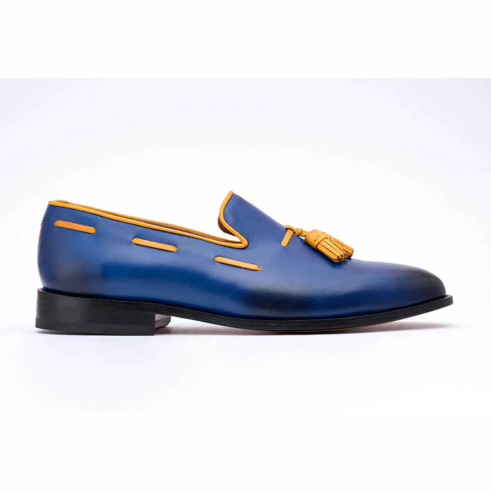 Blue Loafers with Yellow Tassels