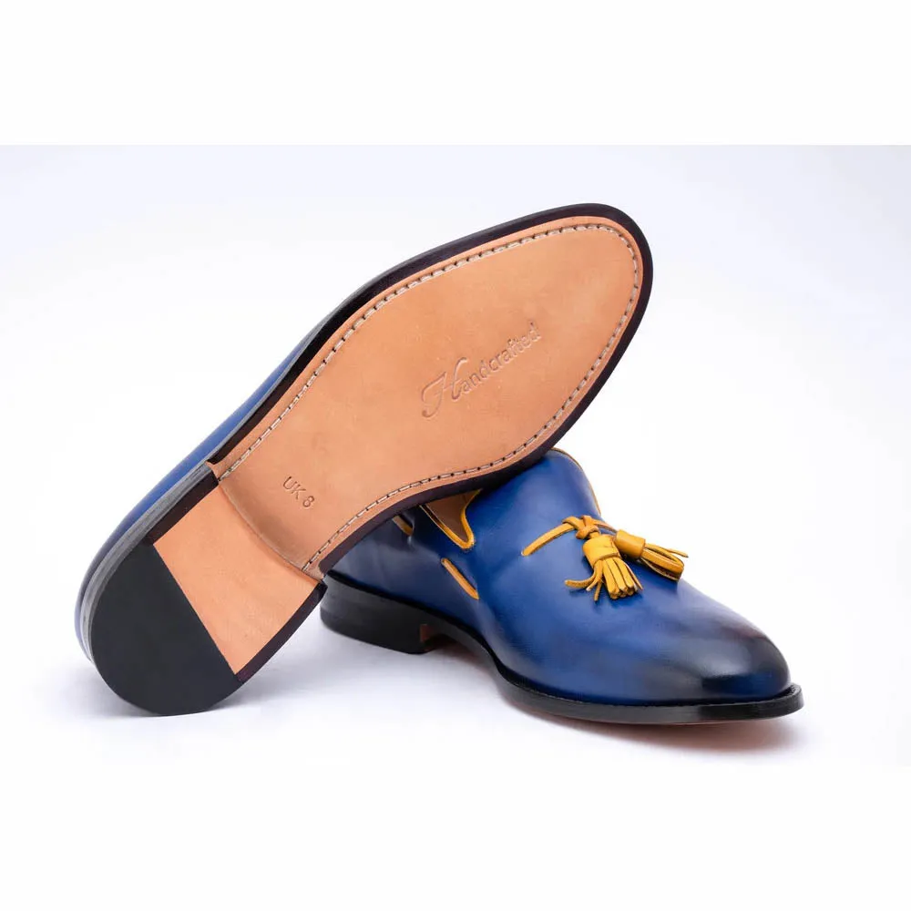 Blue Loafers with Yellow Tassels