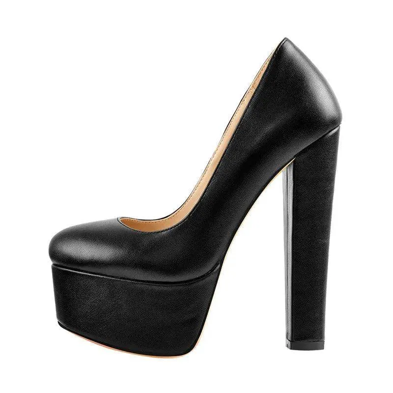 Blue Patent Leather Platform Chunky High Heels