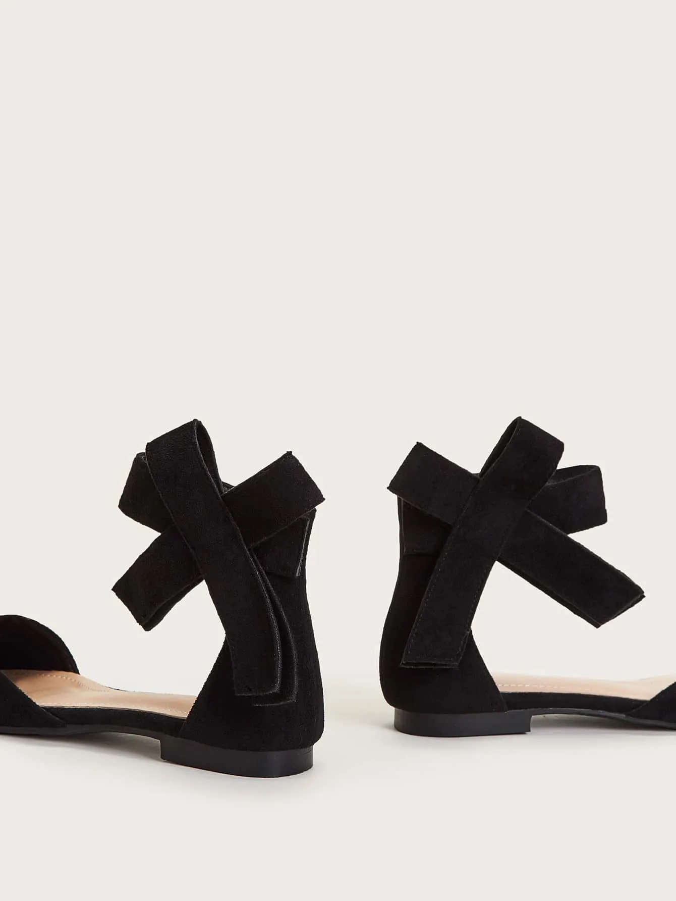 Bow Decor Point Toe Suede Flats  - Black - FD ⚡