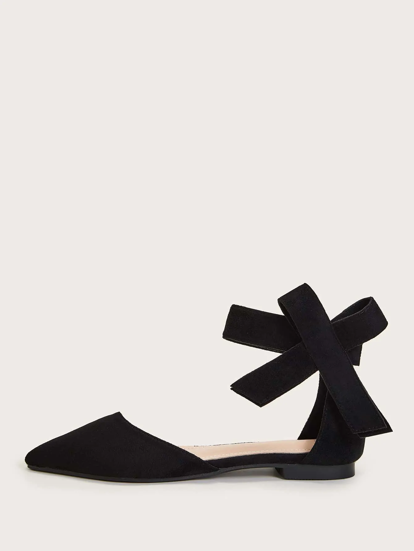 Bow Decor Point Toe Suede Flats  - Black - FD ⚡
