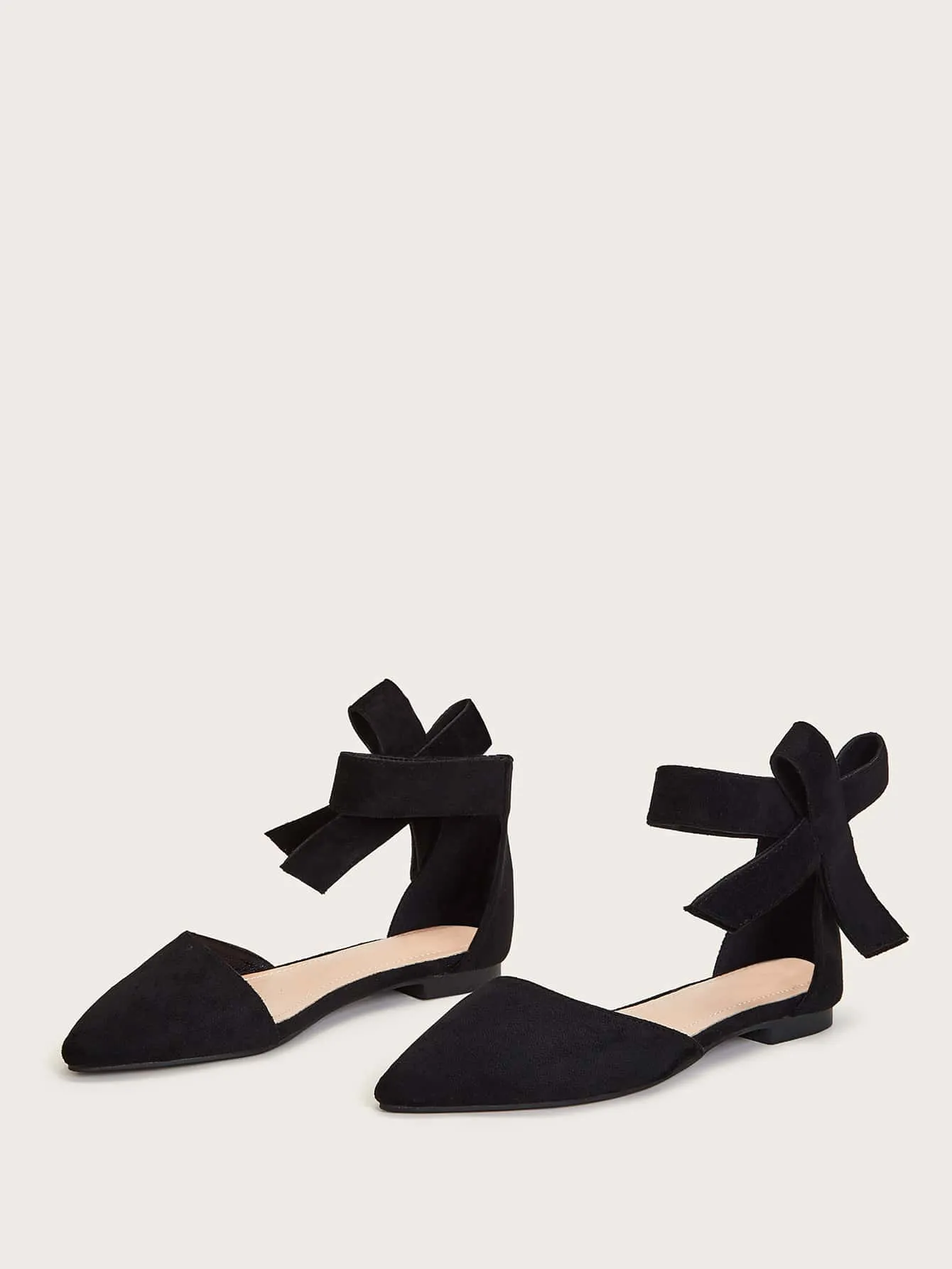 Bow Decor Point Toe Suede Flats  - Black - FD ⚡