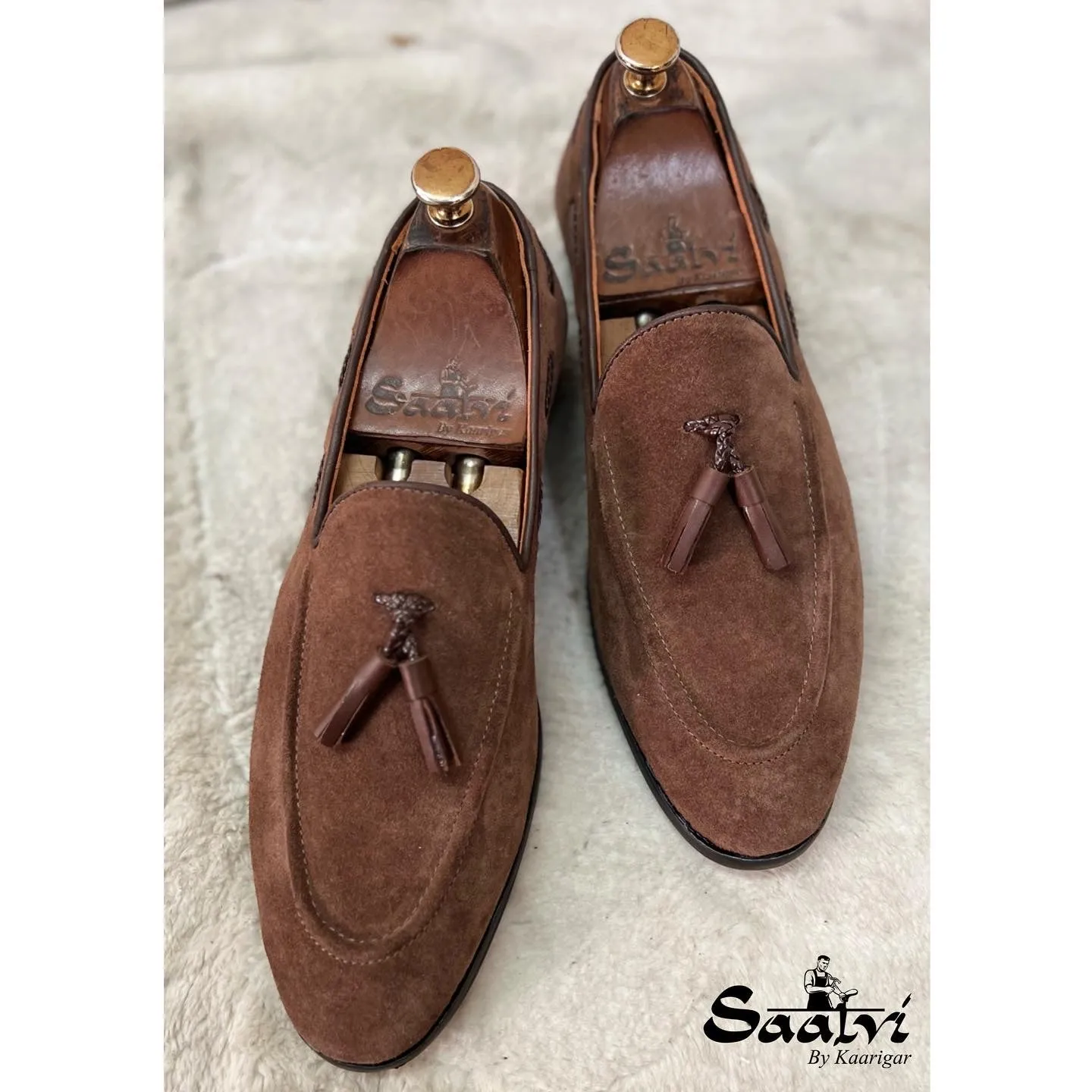 Brown Suede Loafers With Tassels