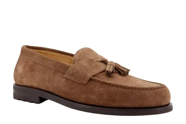 Brunello Cucinelli Mens Suede Tassle Loafers in Chestnut
