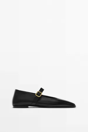 Buckled Banded Leather Flats
