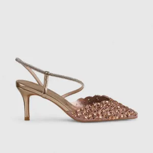 Bulbul Evening Slingback Short Heel Beige LI003