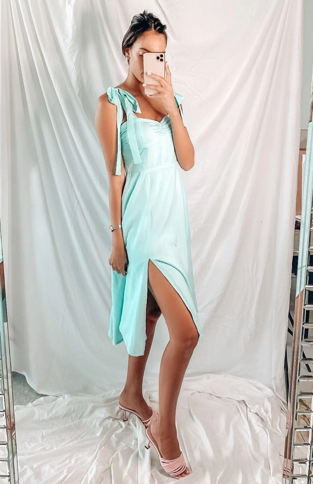 Cabo tiffany blue midi dress | FASHIONIST
