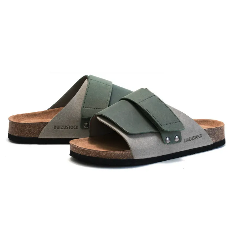 Casual and Durable Men's Slippers for Summer and Autumn - Soft Cork Slippers with Water Pine Material