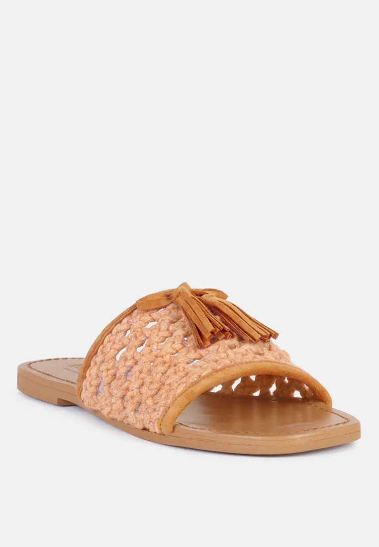 Cedar Handwoven Natural Tassel Flats By Ruw