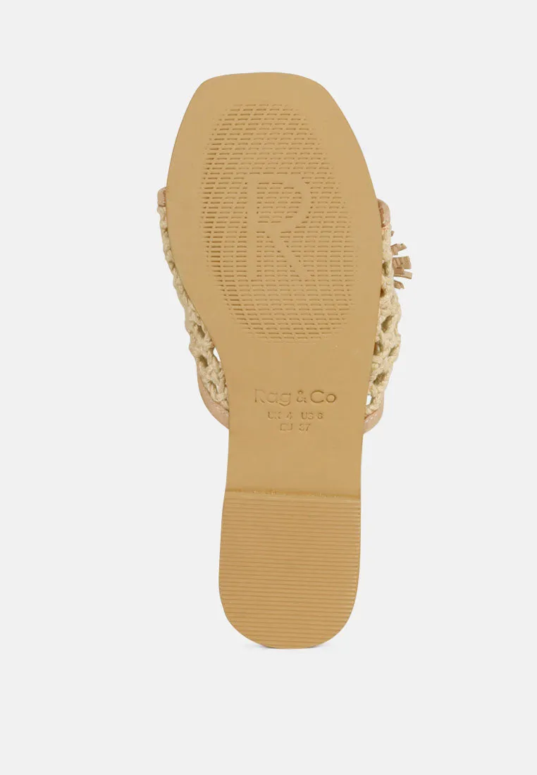 Cedar Handwoven Natural Tassel Flats By Ruw