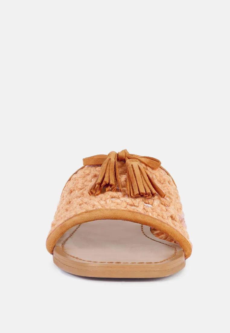Cedar Handwoven Natural Tassel Flats By Ruw