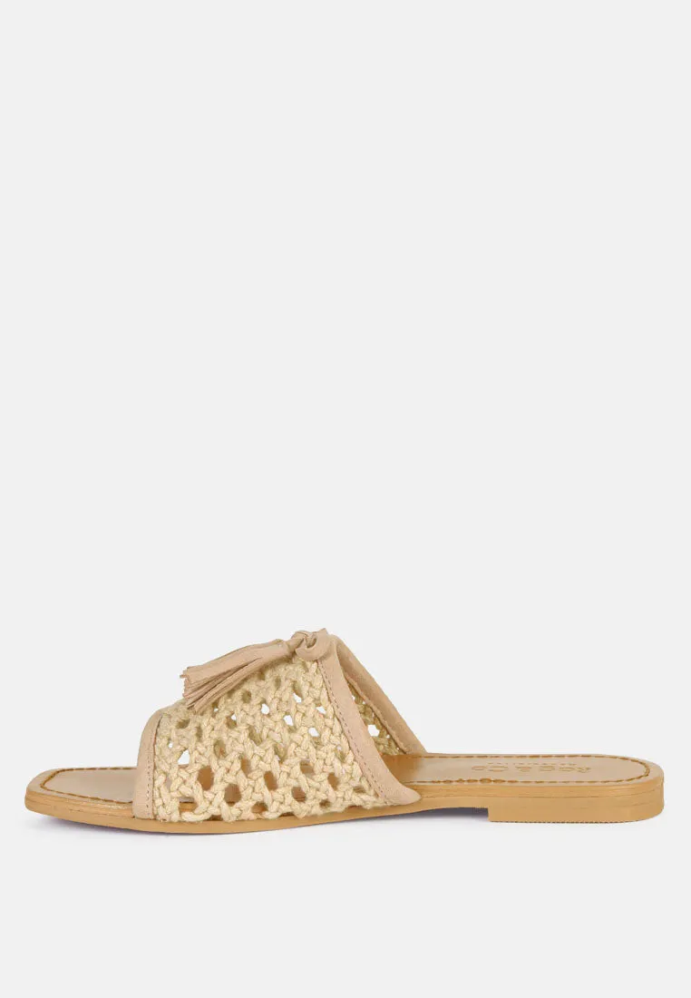 Cedar Handwoven Natural Tassel Flats By Ruw