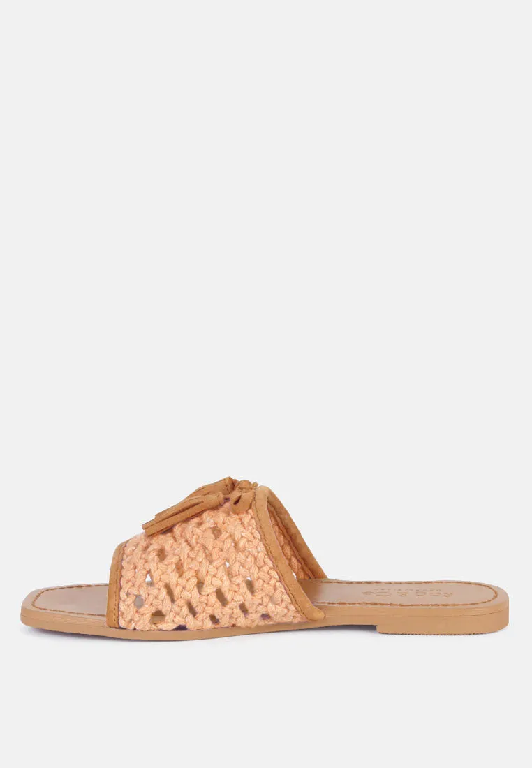 Cedar Handwoven Natural Tassel Flats By Ruw