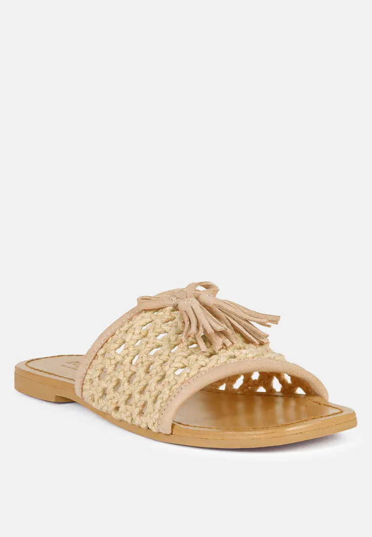 Cedar Handwoven Natural Tassel Flats By Ruw