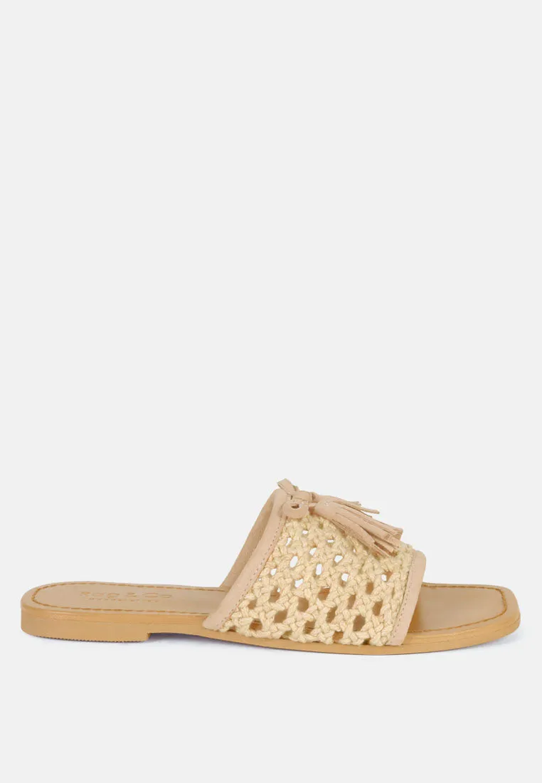 Cedar Handwoven Natural Tassel Flats By Ruw