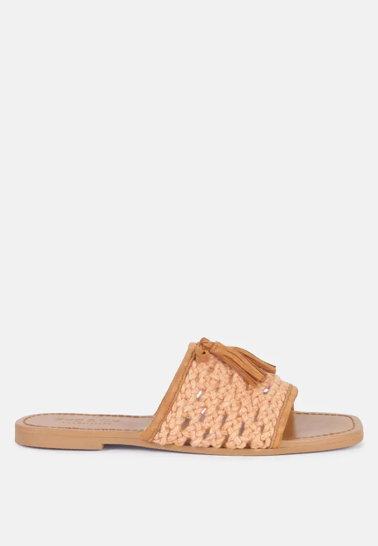 Cedar Handwoven Natural Tassel Flats By Ruw