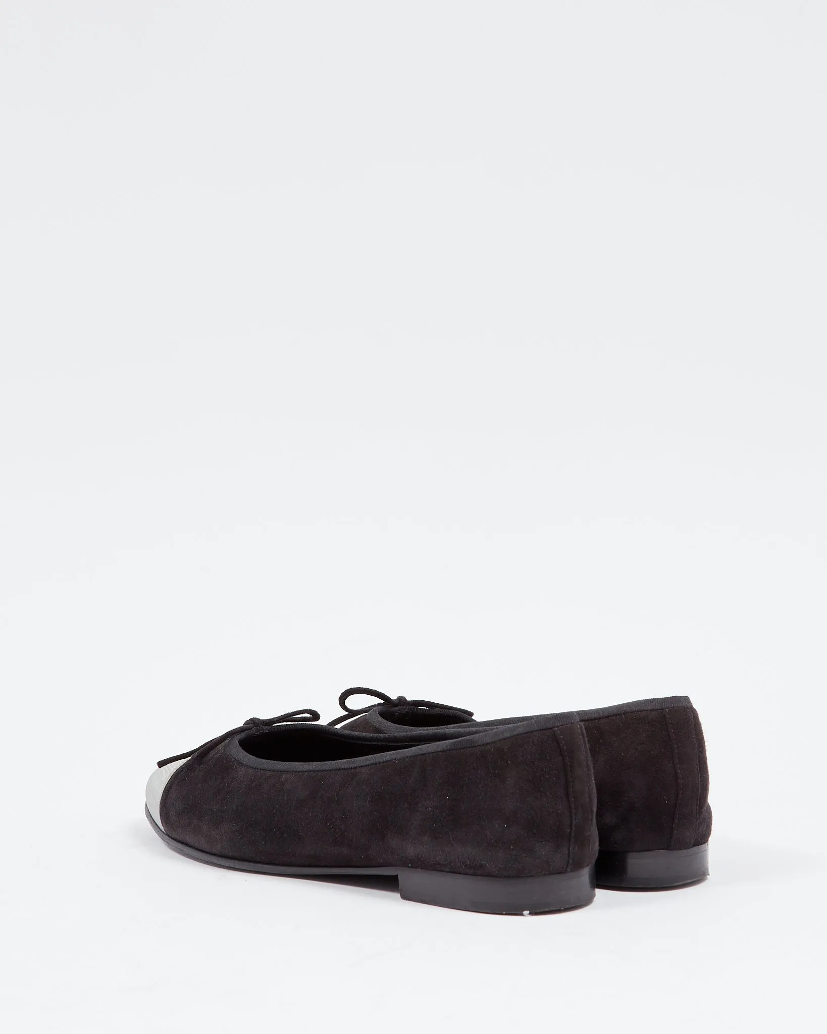 Chanel Black Suede & Holographic Logo Cap Toe Ballerina Flats - 39