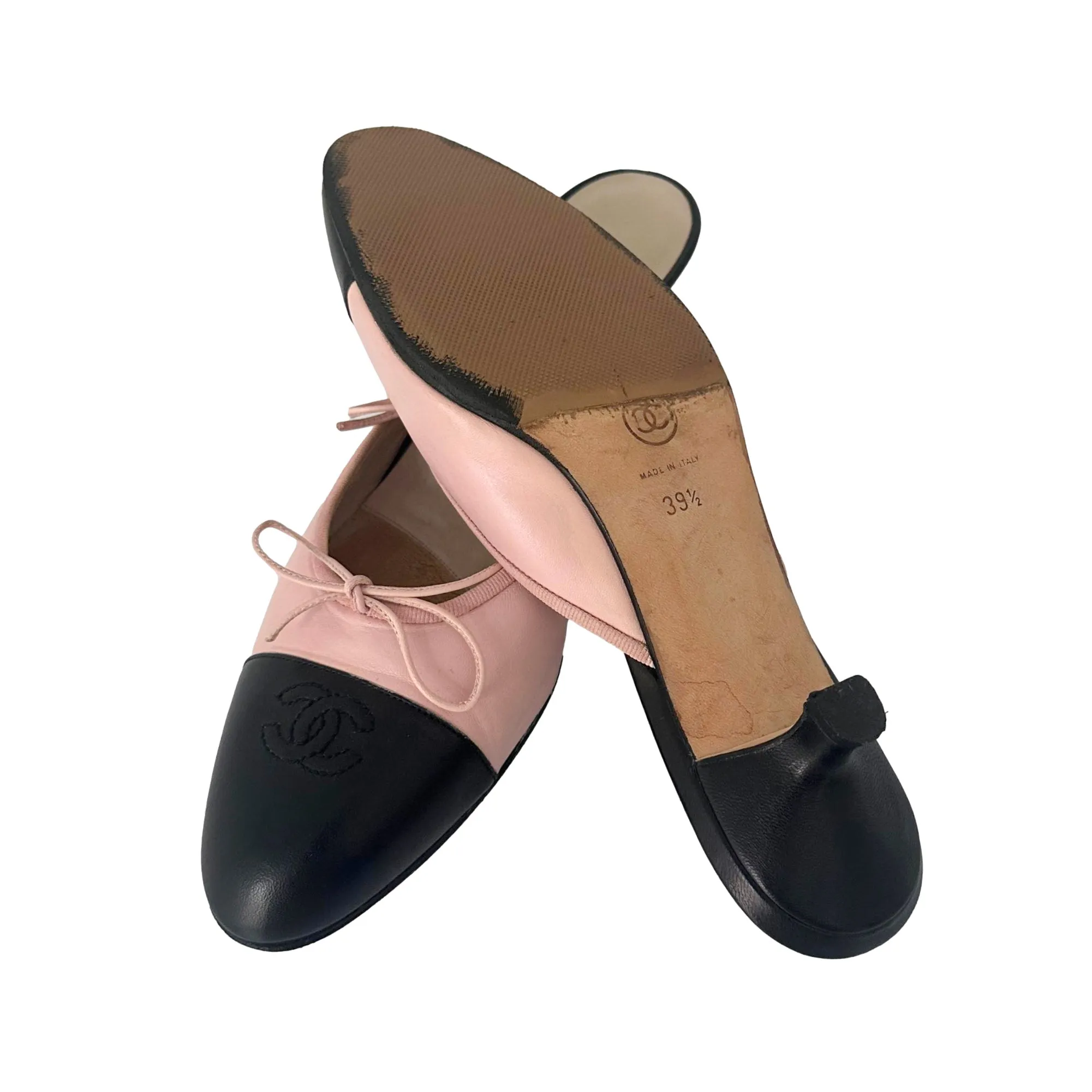 Chanel Pink   Black Logo Kitten Heels