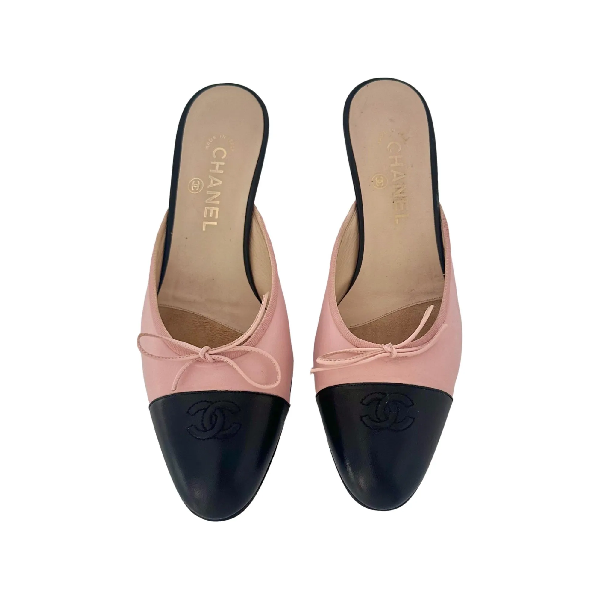 Chanel Pink   Black Logo Kitten Heels