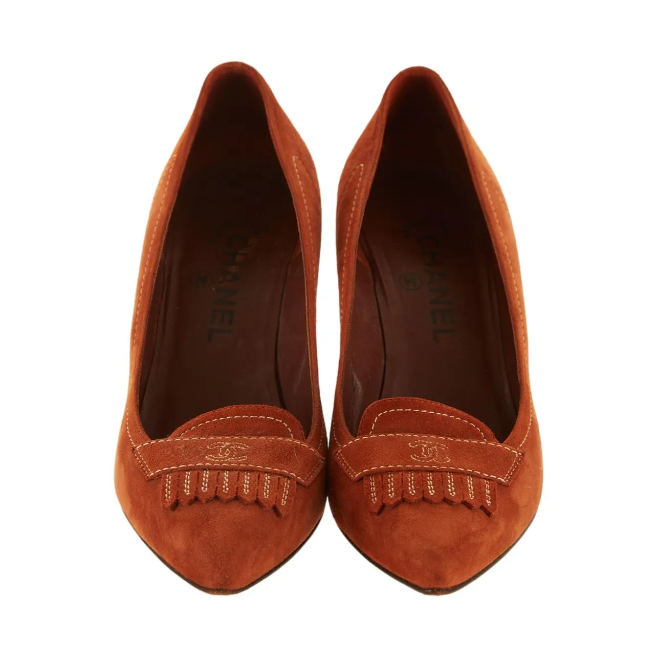 Chanel Red Logo Loafer Kitten Heels