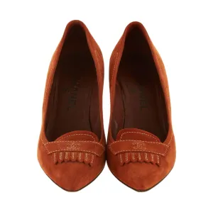 Chanel Red Logo Loafer Kitten Heels