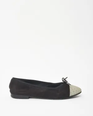 Chanel Vintage Black Suede Logo Cap Toe Ballerina Flats - 39
