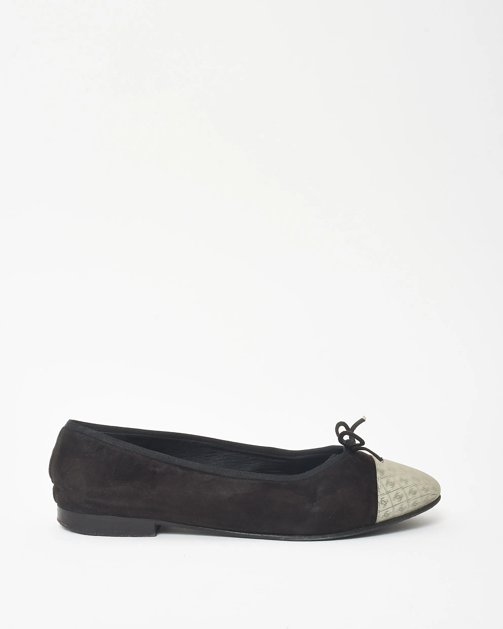 Chanel Vintage Black Suede Logo Cap Toe Ballerina Flats - 39