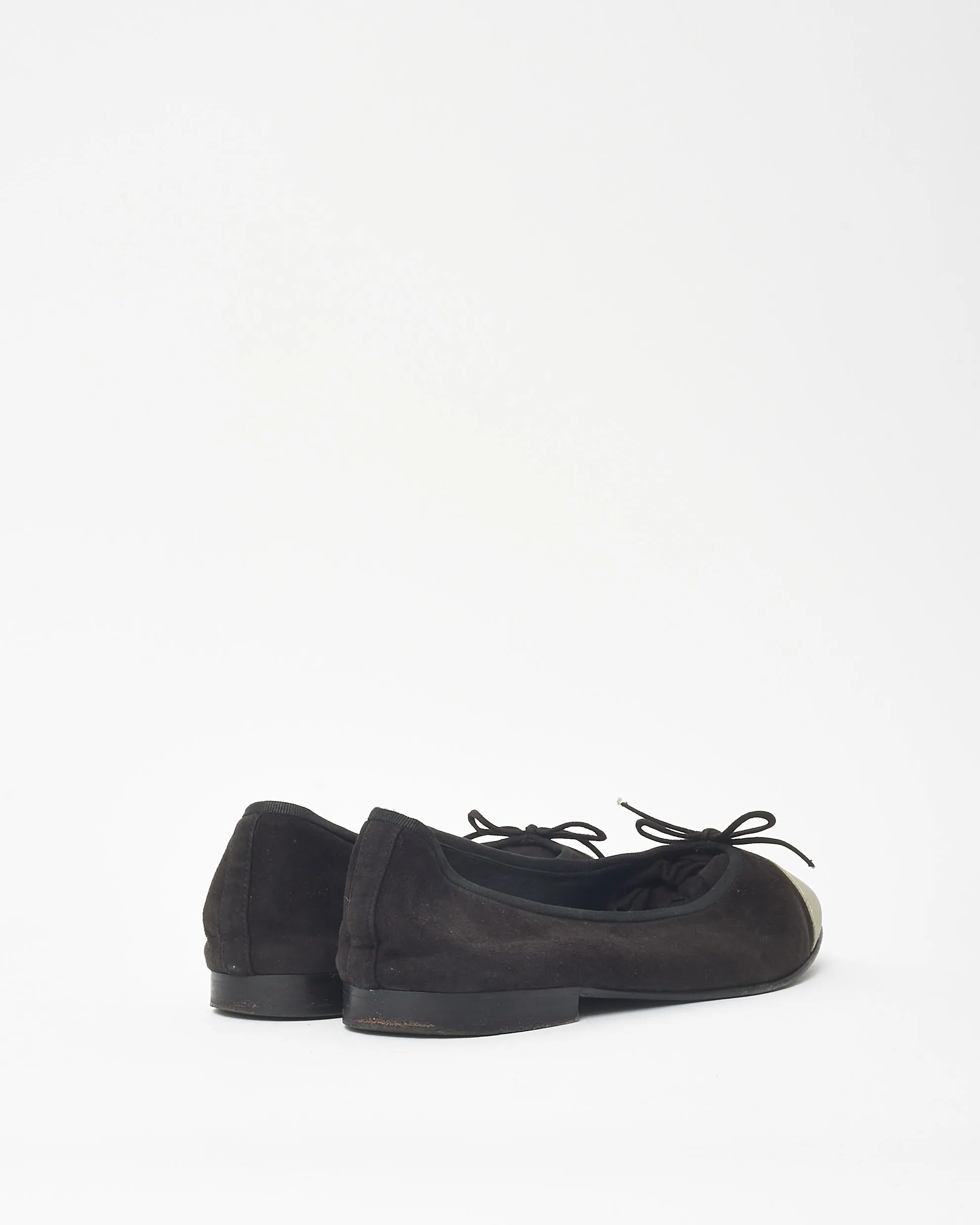 Chanel Vintage Black Suede Logo Cap Toe Ballerina Flats - 39