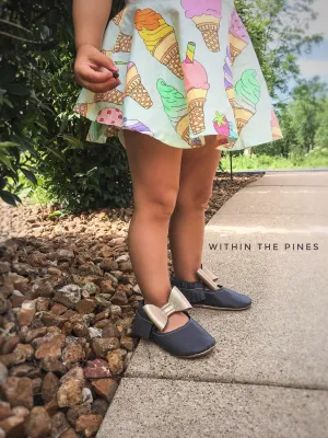 Charcoal Grey & Gold Bow Flats