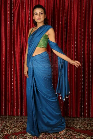 CHARUKRITI Royal Blue Unstitched Blouse Piece Khadi Handloom Saree