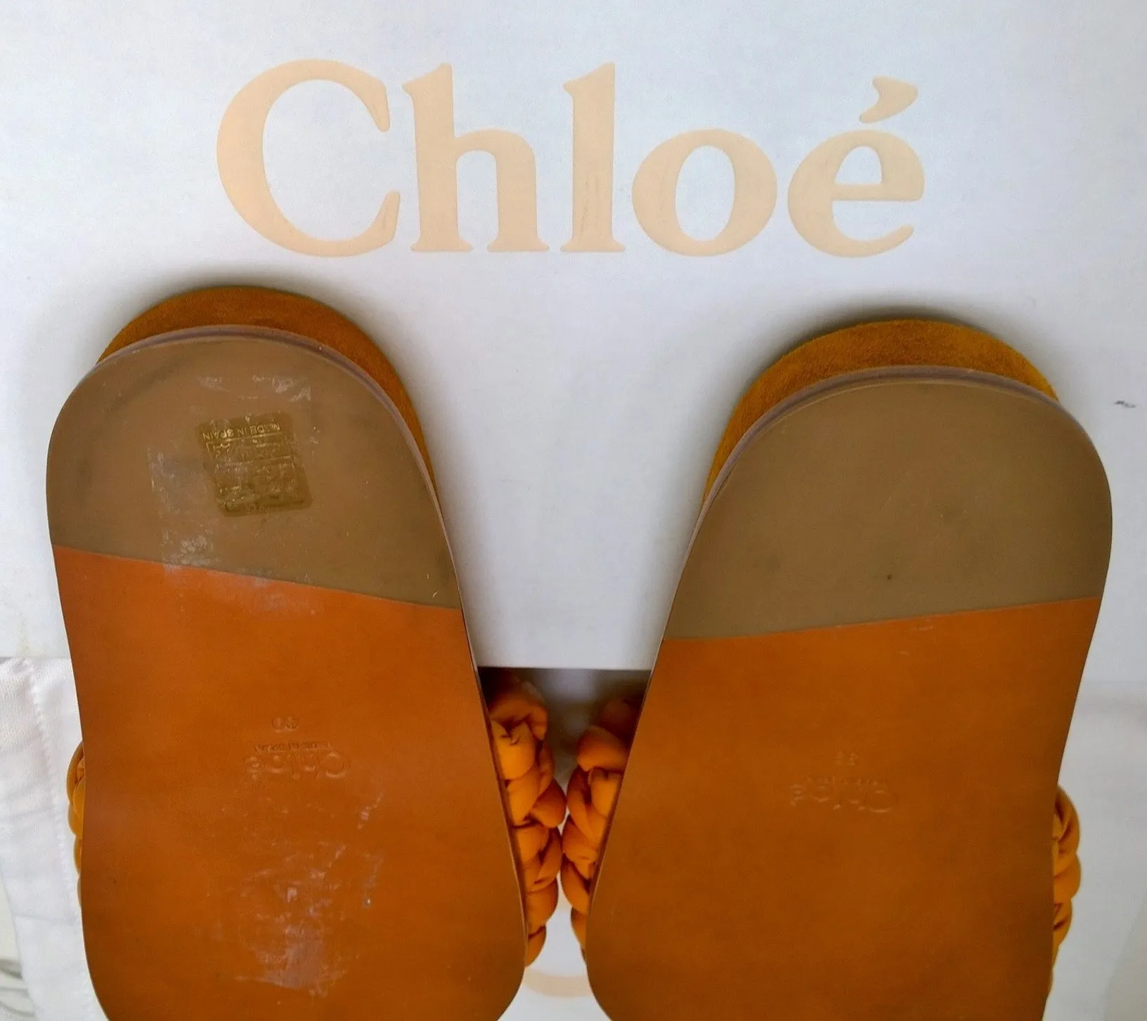 Chloé Kacey Braided Woven Leather Footbed Slides in Saffron Orange Leather Sandals Flats