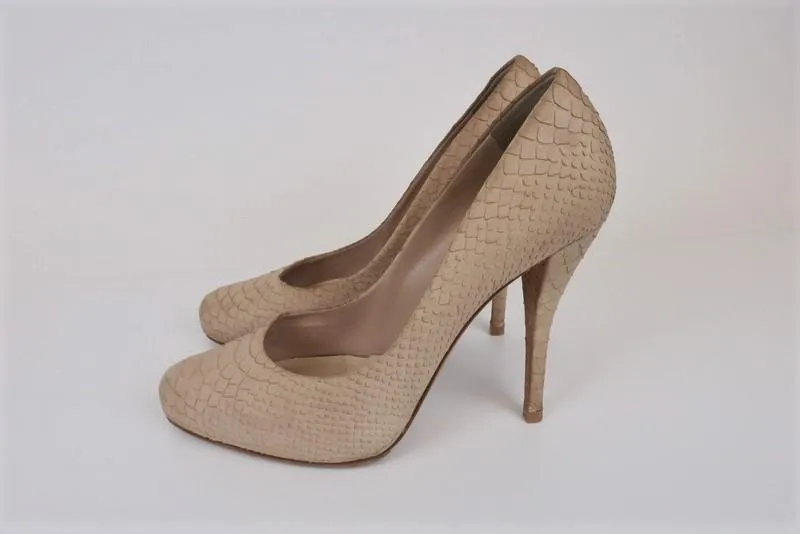 Christian Dior Pumps Beige Snake-Embossed Suede Size 39.5 Platform Heel