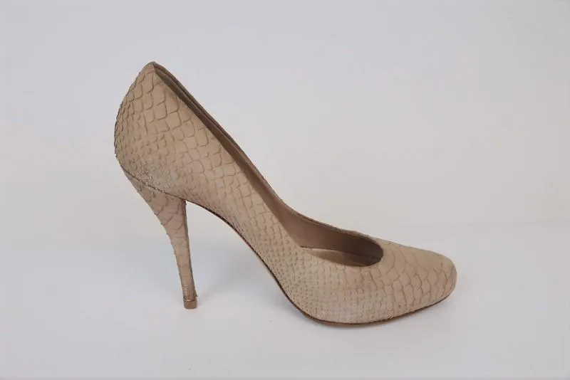 Christian Dior Pumps Beige Snake-Embossed Suede Size 39.5 Platform Heel