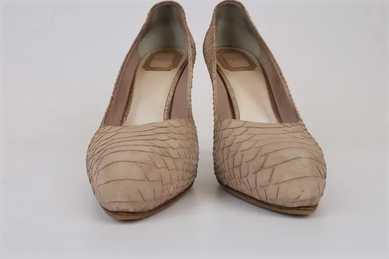 Christian Dior Pumps Beige Snake-Embossed Suede Size 39.5 Platform Heel