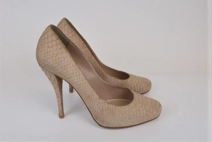 Christian Dior Pumps Beige Snake-Embossed Suede Size 39.5 Platform Heel