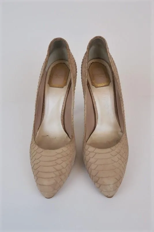 Christian Dior Pumps Beige Snake-Embossed Suede Size 39.5 Platform Heel