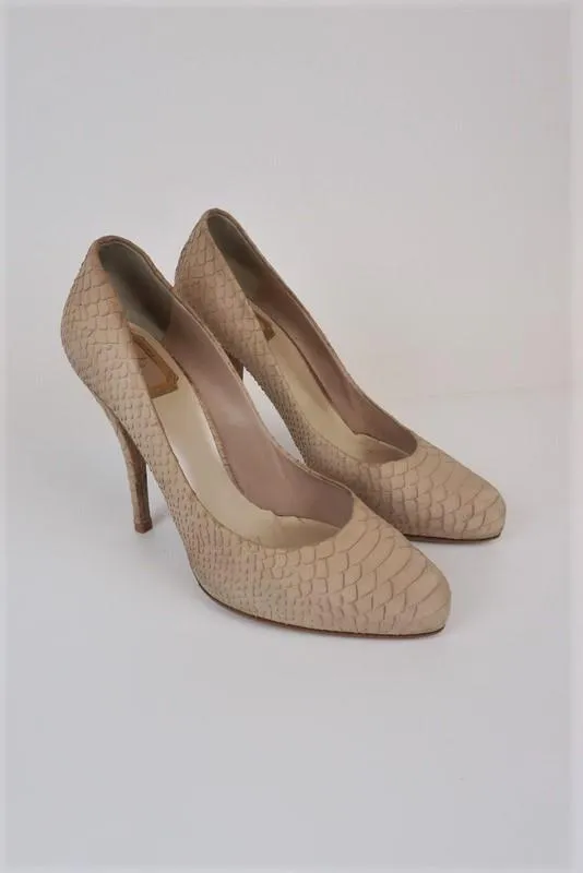 Christian Dior Pumps Beige Snake-Embossed Suede Size 39.5 Platform Heel