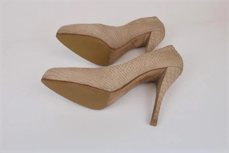Christian Dior Pumps Beige Snake-Embossed Suede Size 39.5 Platform Heel