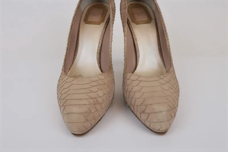 Christian Dior Pumps Beige Snake-Embossed Suede Size 39.5 Platform Heel