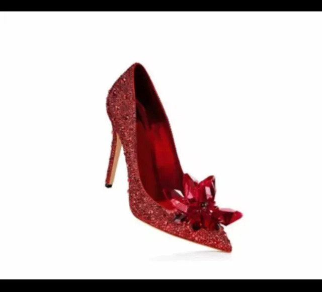 Cinderella crystal gold dress bridal shoes silver pointed wedding shoes