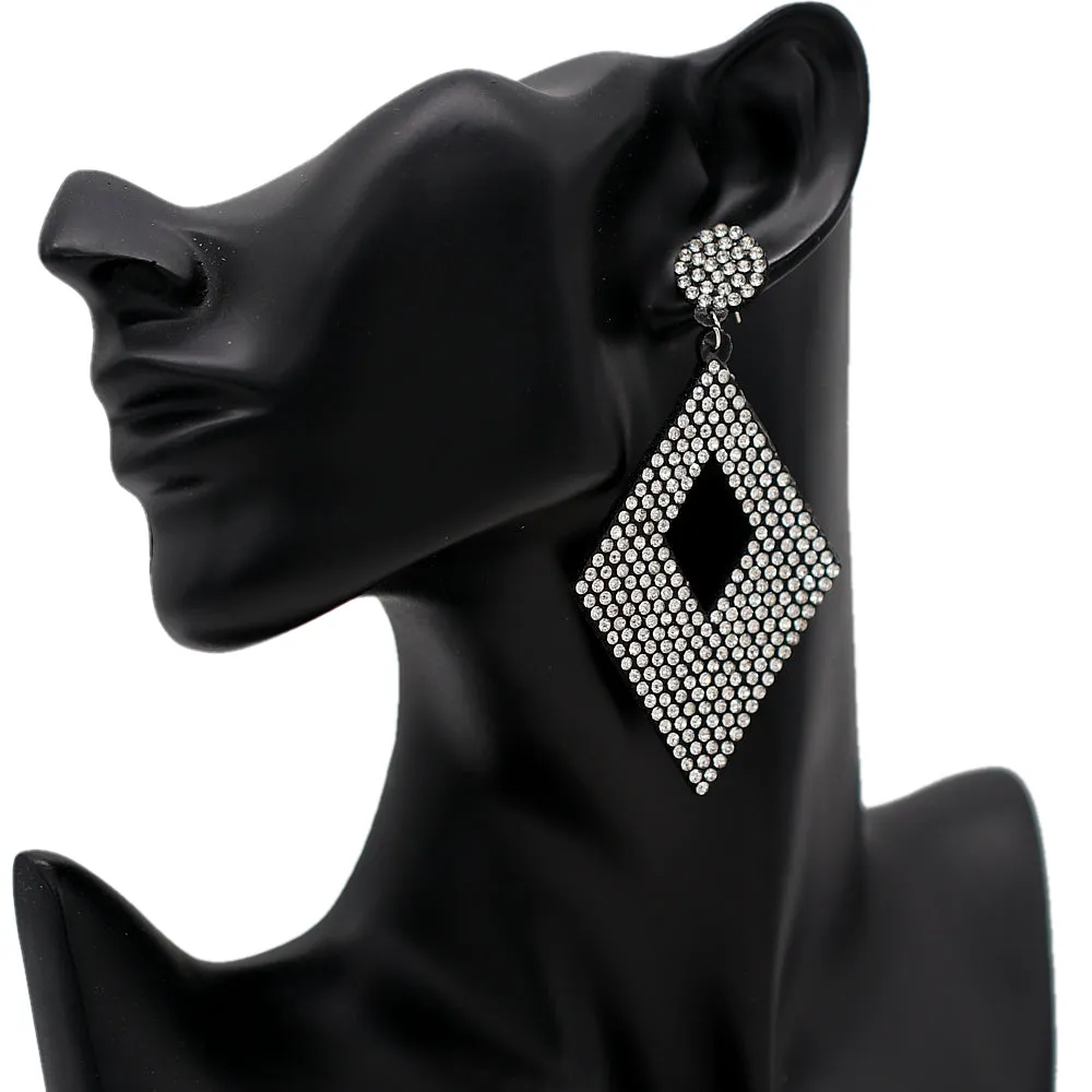 Clear Rhinestone Rhombus Felt Earrings