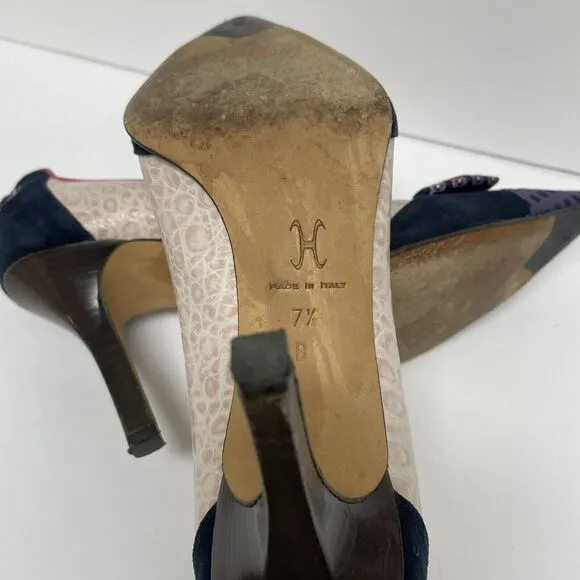 COLE HAAN Angelia Women's Leather Heels Bows Pink Purple Pumps Size 7.5B D17711